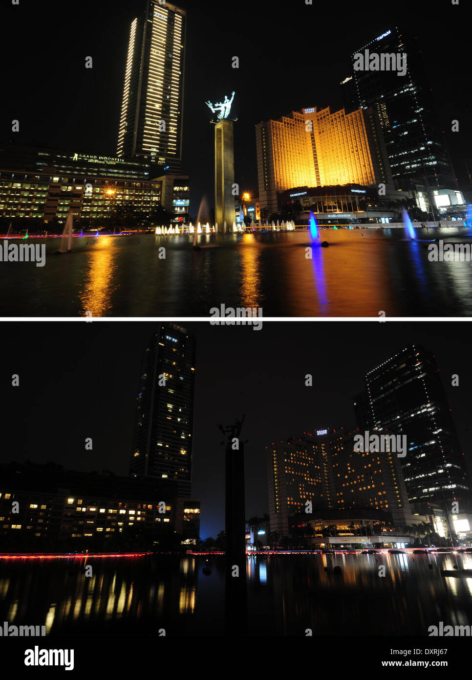 Jakarta, Indonesia. 29th Mar, 2014. City view is seen before (up) and
