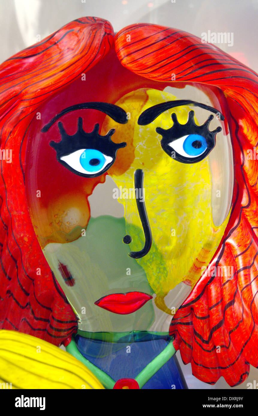 Coloured face sculpture hand made and hand painted from murano glass