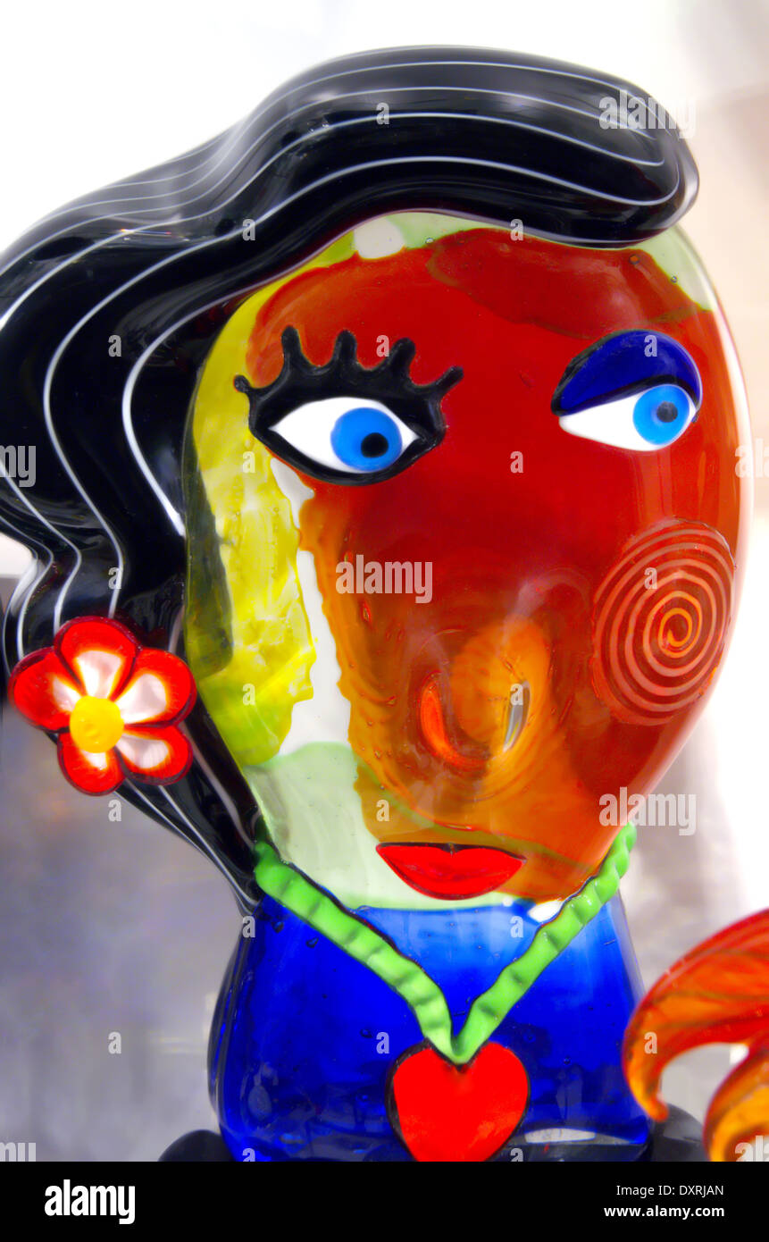 Coloured face sculpture hand made and hand painted from murano glass