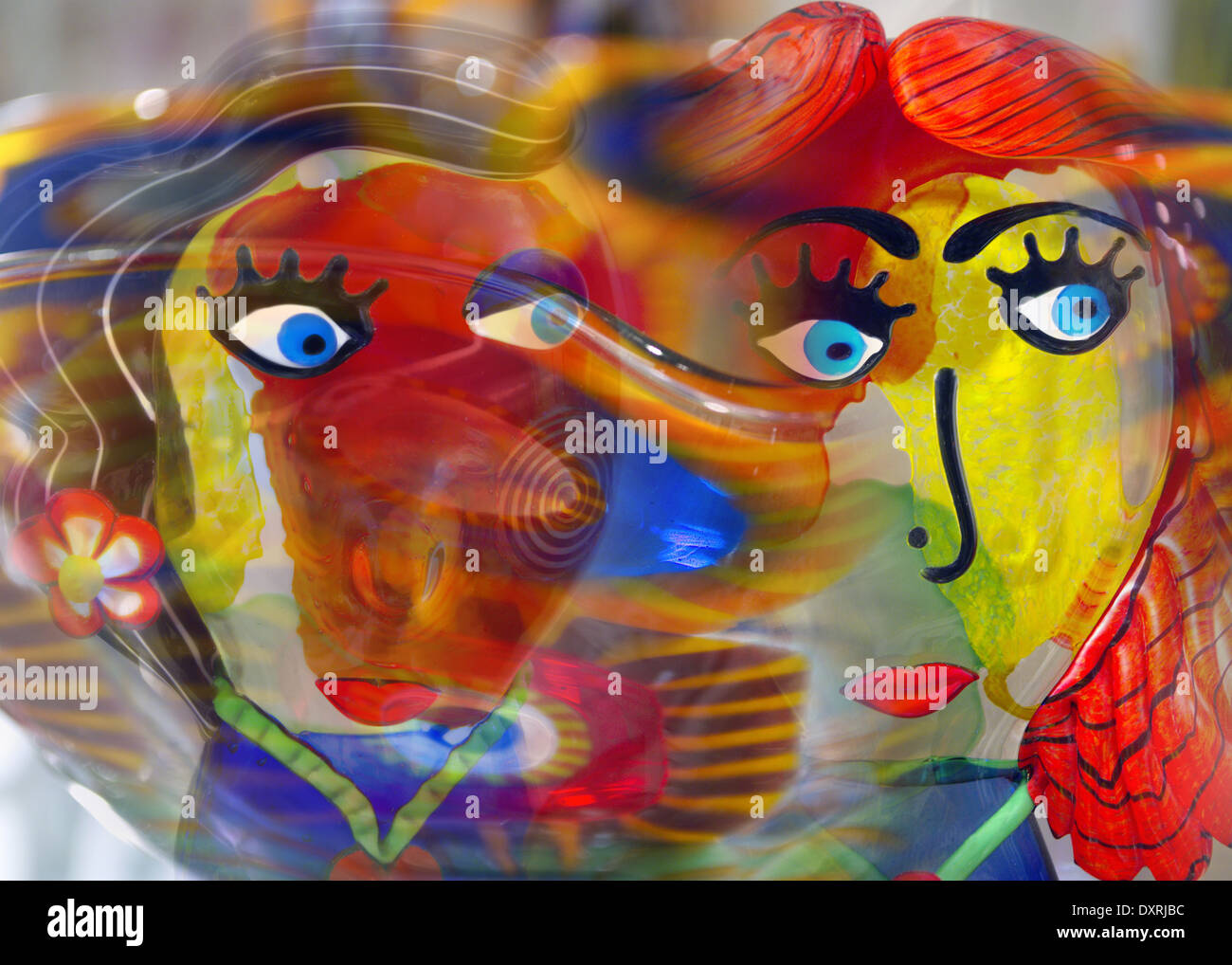 Coloured face sculpture hand made and hand painted from murano glass