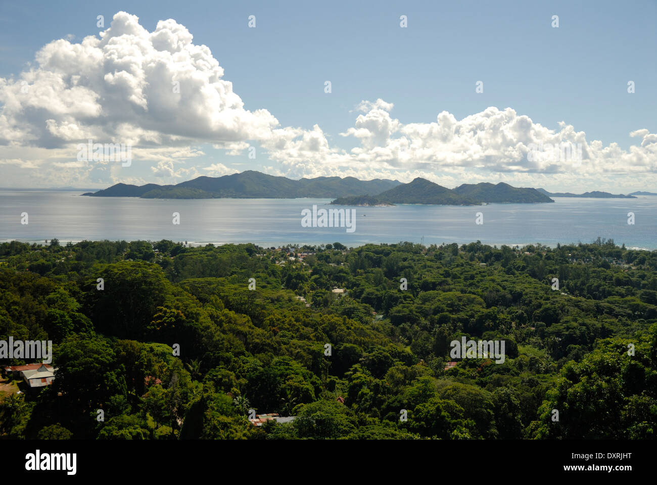 View from Belle Vue with Clouds and Islands in Distance Stock Photo
