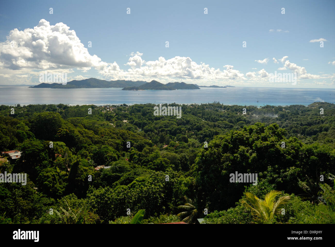 View from Belle Vue with Clouds and Islands in Distance Stock Photo