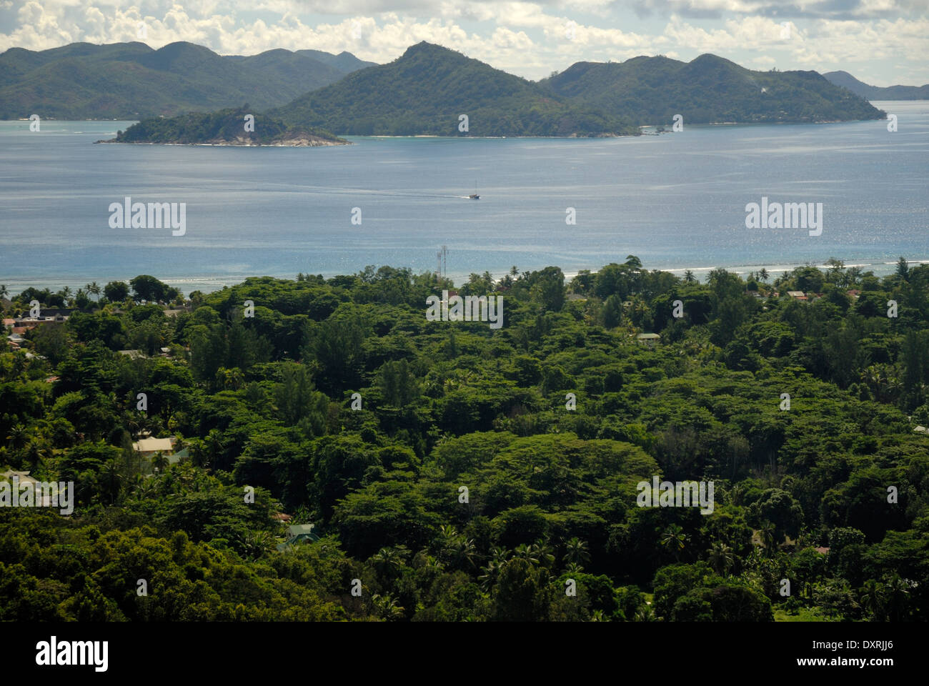 View from Belle Vue with Ferry and Islands in Distance Stock Photo