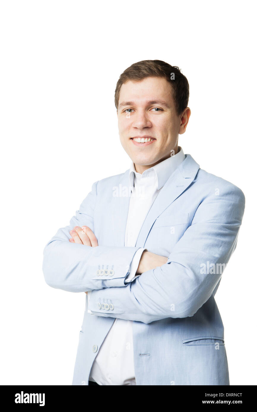 Friendly and smiling businessman looking at camera with reliability ...