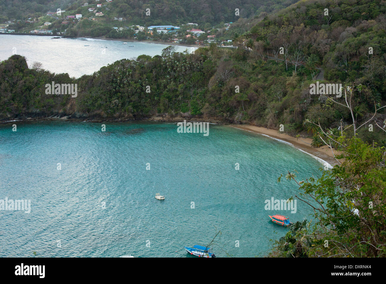 Batteaux Bay at Speyside, on the Atlantic coast of Tobago. Stock Photo