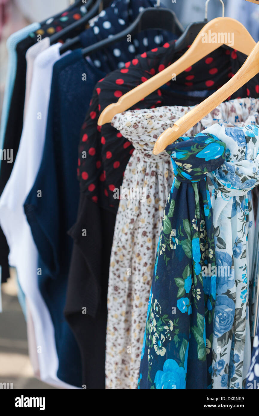 A collection of women clothes in a local market Stock Photo