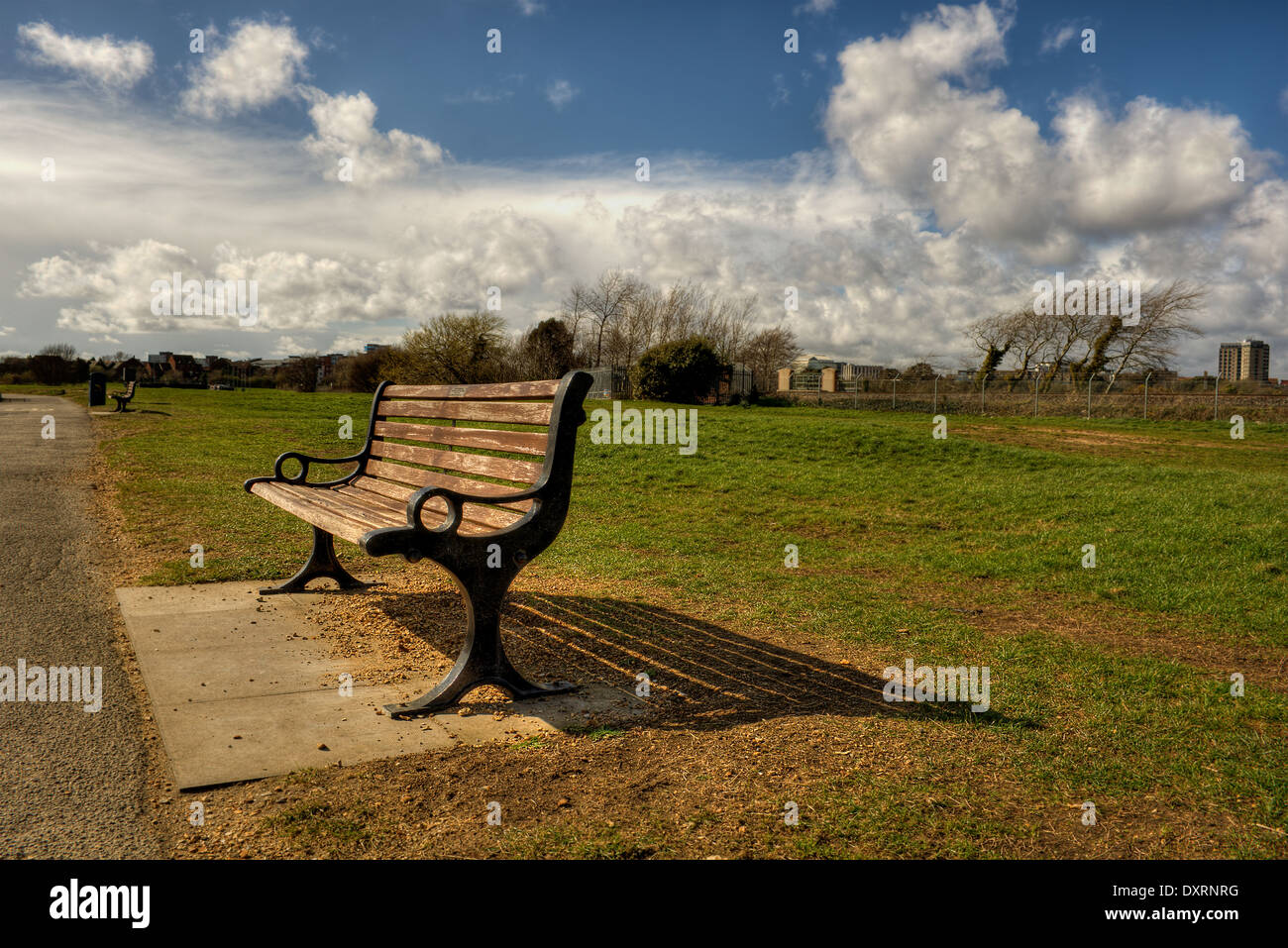 March 2014, park bench in the Baiter Park in Poole (England), HDR-technique Stock Photo