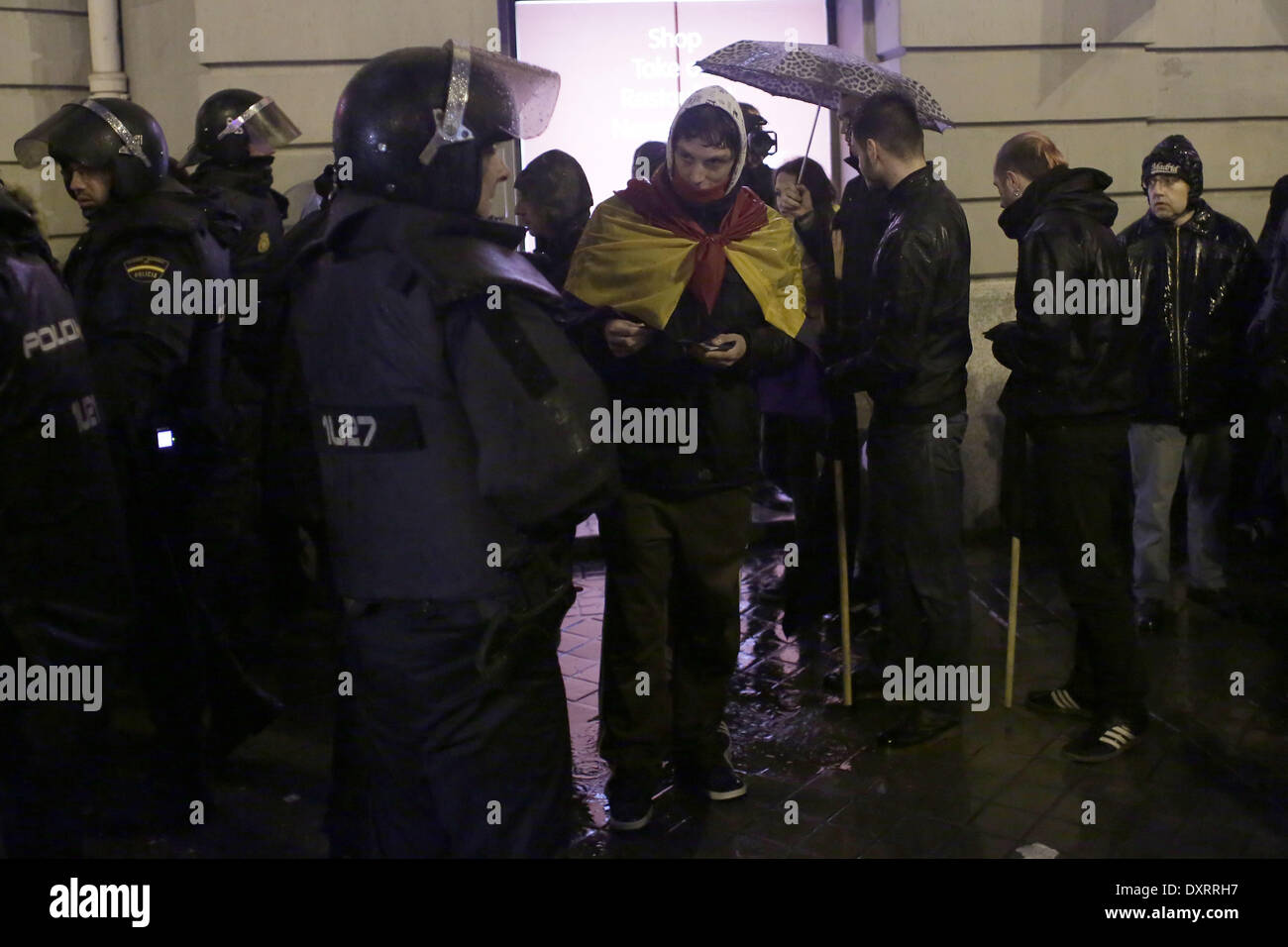 Madrid, Spain. 29th Mar, 2014. A group of protestors is identified by ...