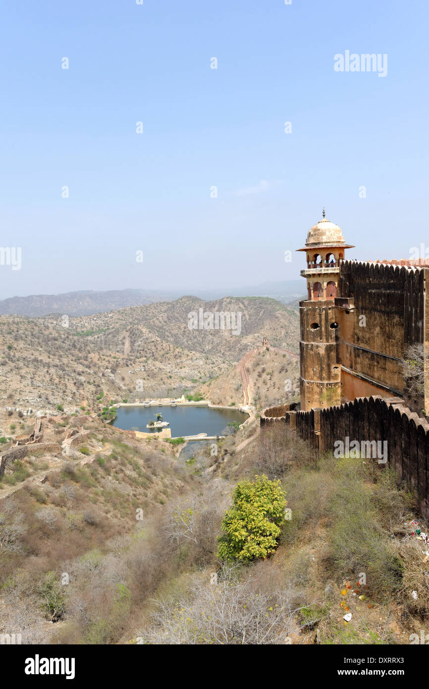 Nahargarh Fort stands on the edge of the Aravalli Hills, overlooking the pink city of Jaipur in the Indian state of Rajasthan. Stock Photo