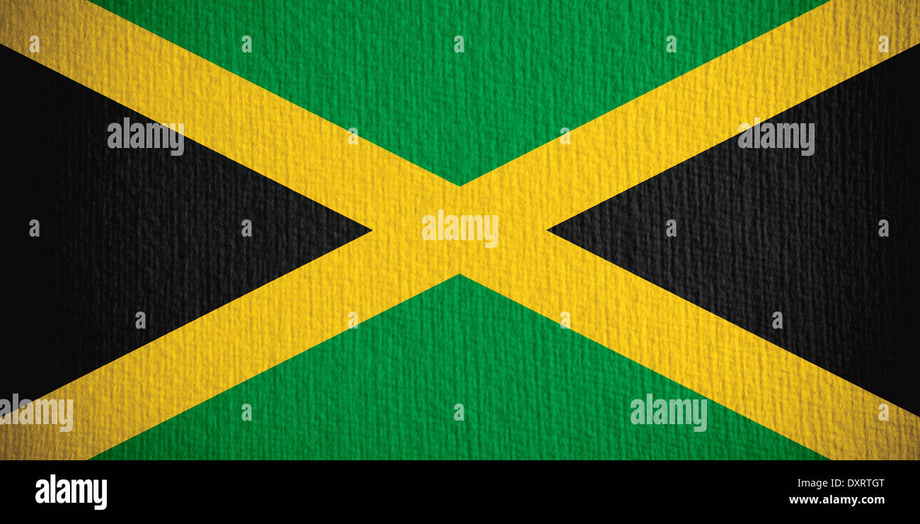 flag of Jamaica or Jamaican banner on paper background Stock Photo