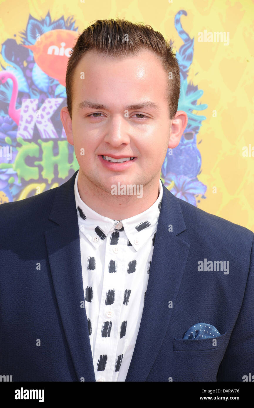 Actor Noah Munckr arrives on the orange carpet of Nickelodeon's 27th Annual Kids' Choice Awards at USC Galen Center in Los Angeles, USA, on 29 March 2014. Photo: Hubert Boesl/dpa Stock Photo