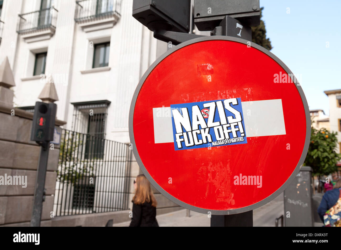 An anti nazi sign, Granada, Andalusia Spain Europe Stock Photo