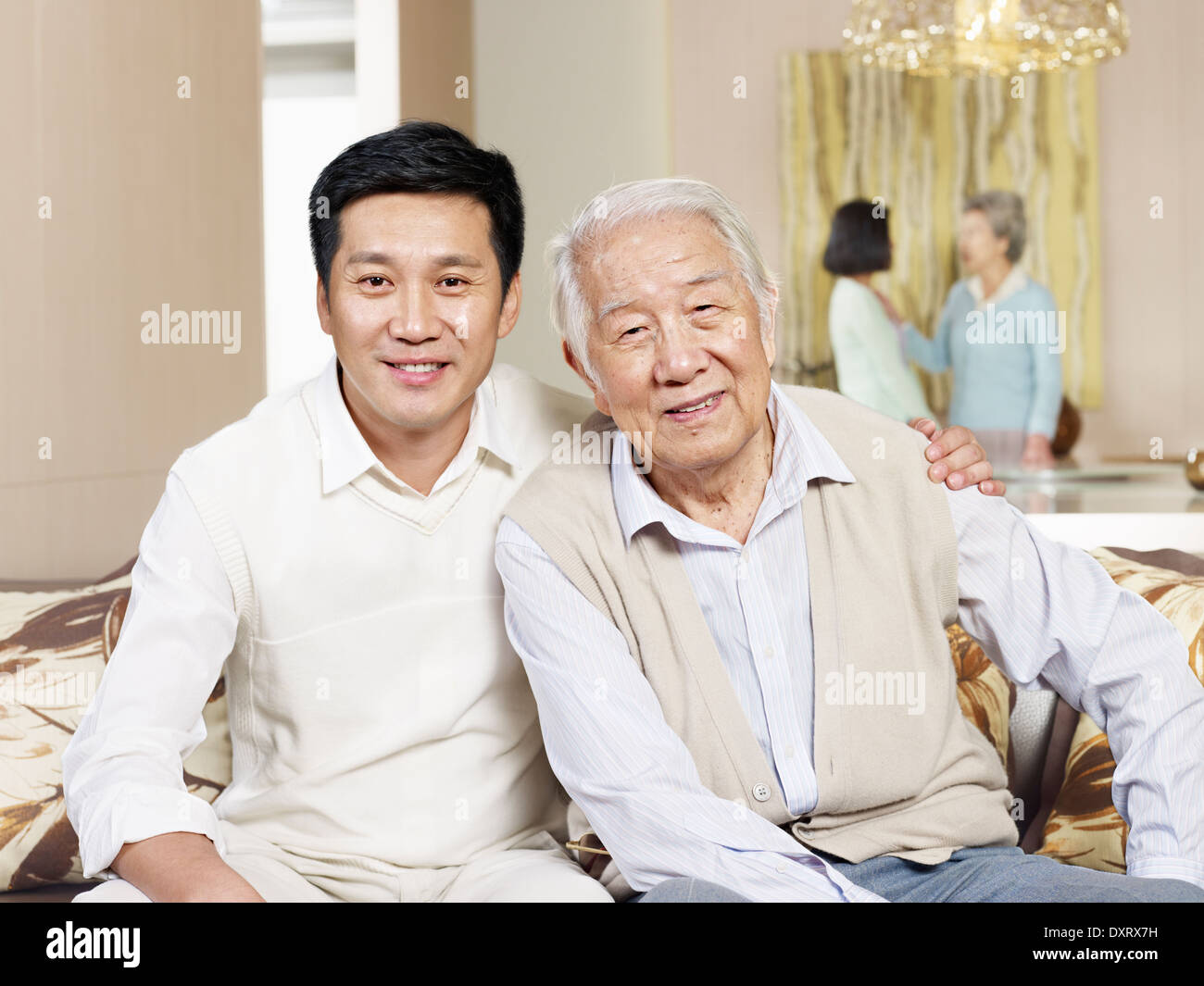 senior father and adult son Stock Photo