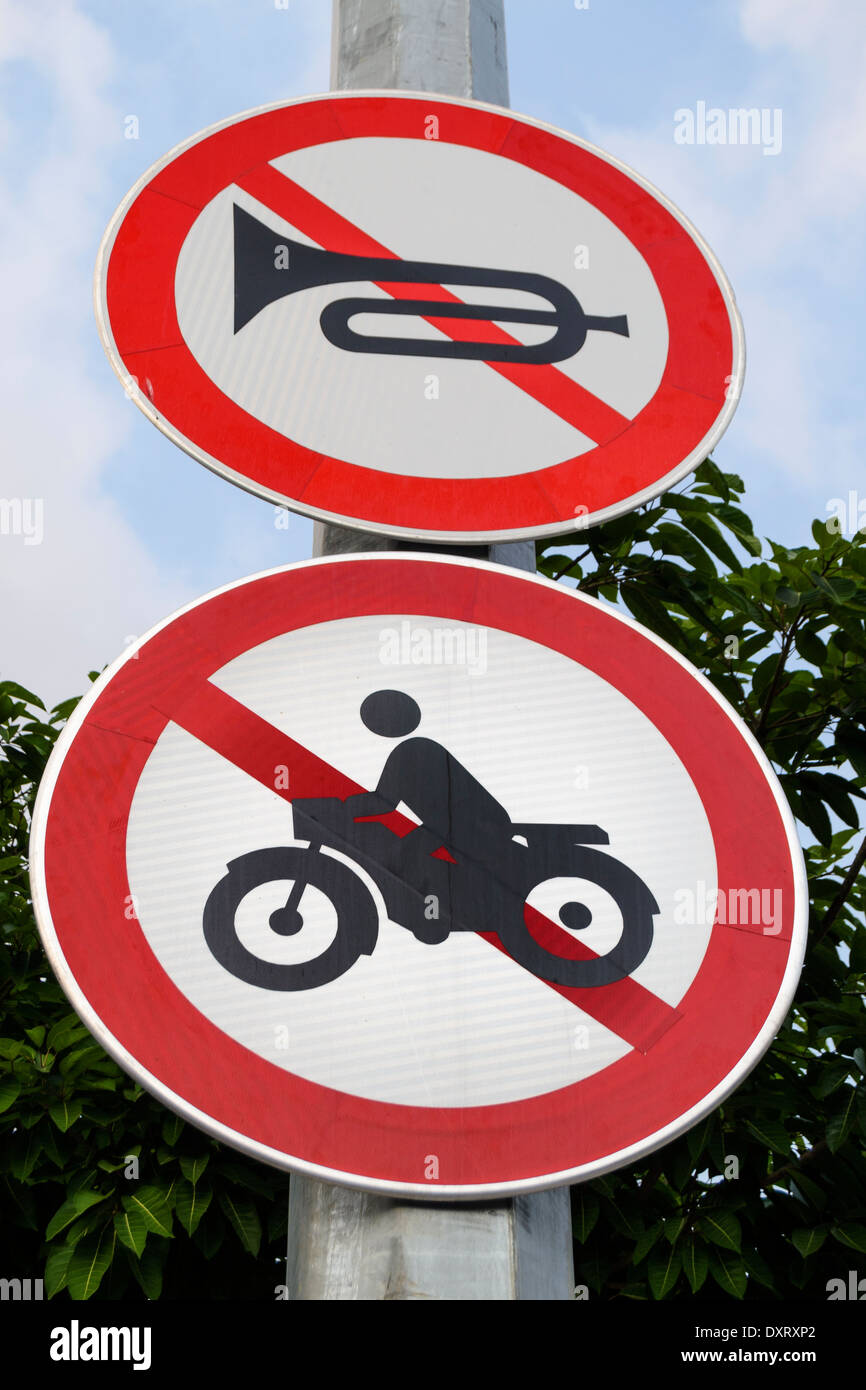 In Sanya City, Hainan Province, China, some of the main road ban on motorcycle traffic in order to maintain a good traffic order Stock Photo