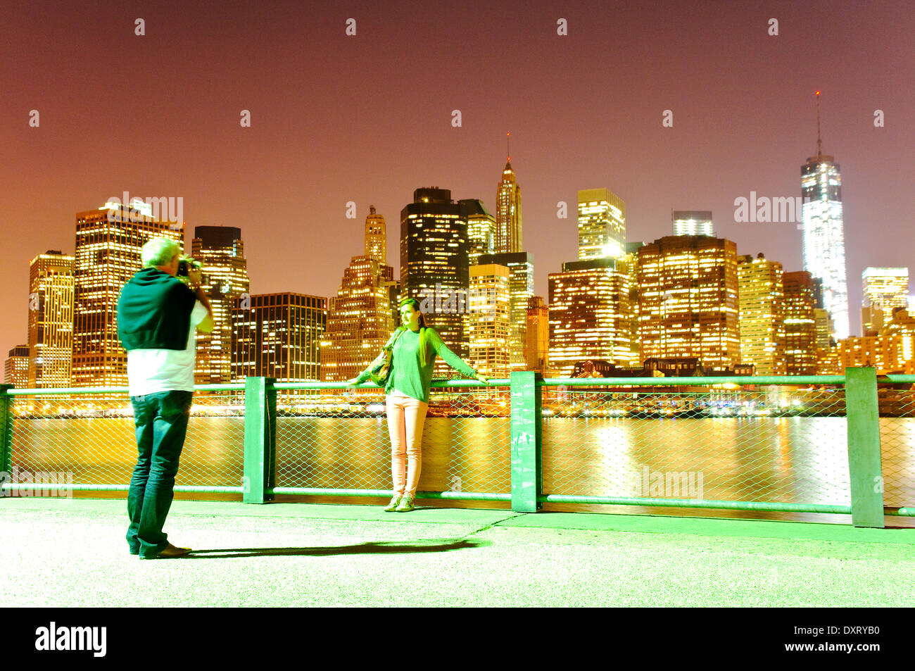 Manhattan Skyline from Brooklyn Bridge Park, ... Stock Photo