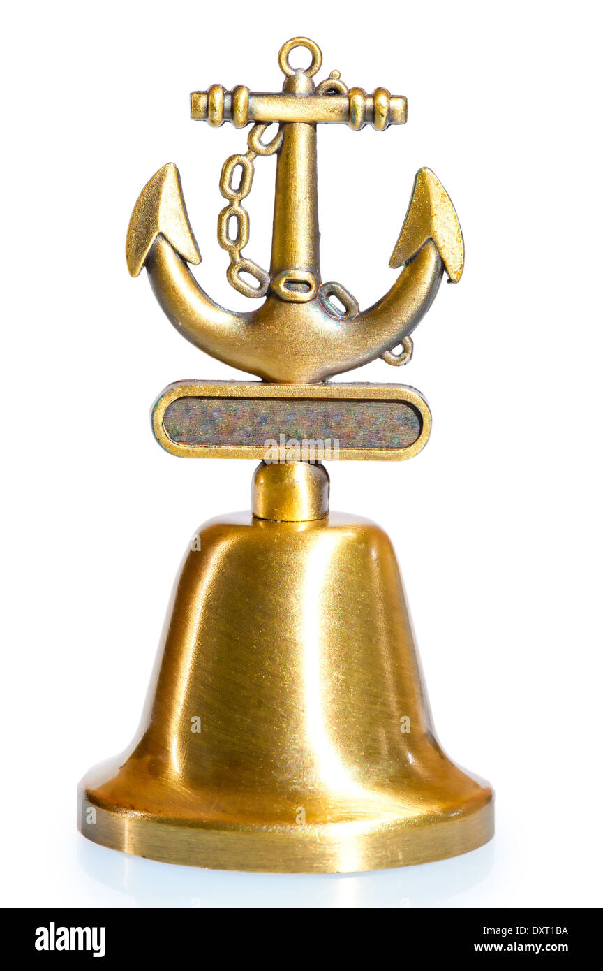 brass bell with nautical décor on white background Stock Photo Alamy