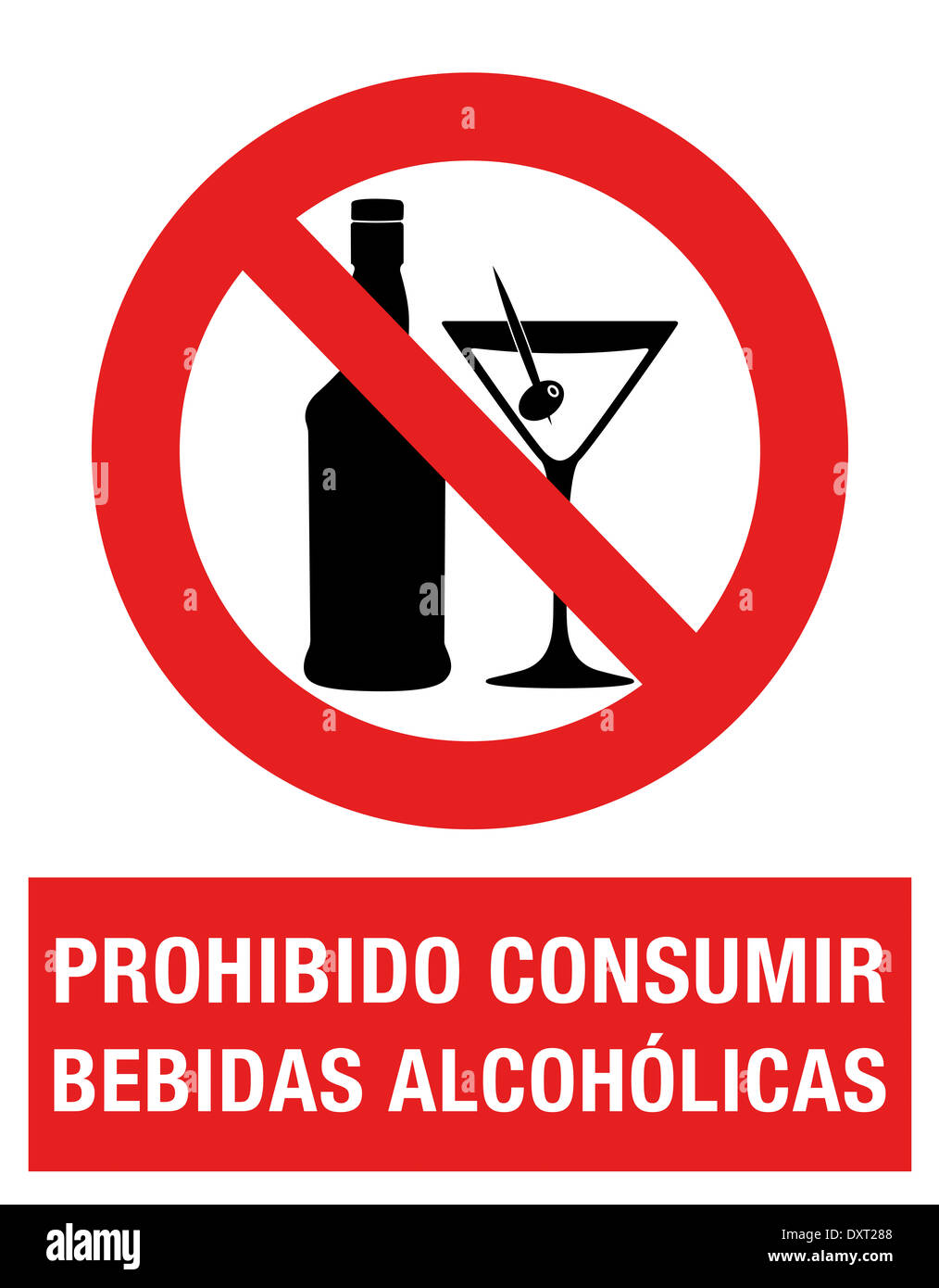 Consumption of alcohol is prohibited, in spanish language Stock Photo