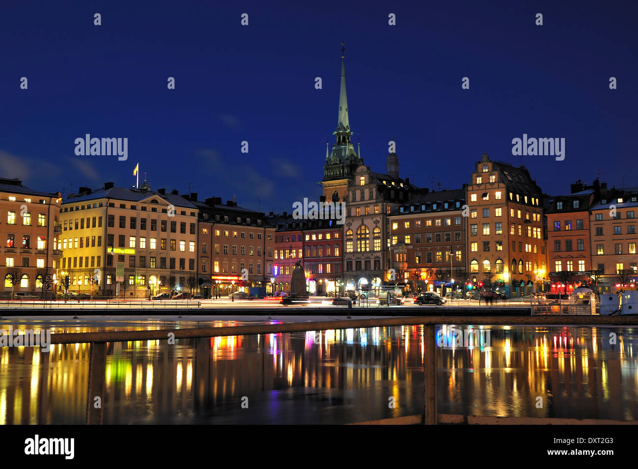 Night view of Stockholms old city Stock Photo