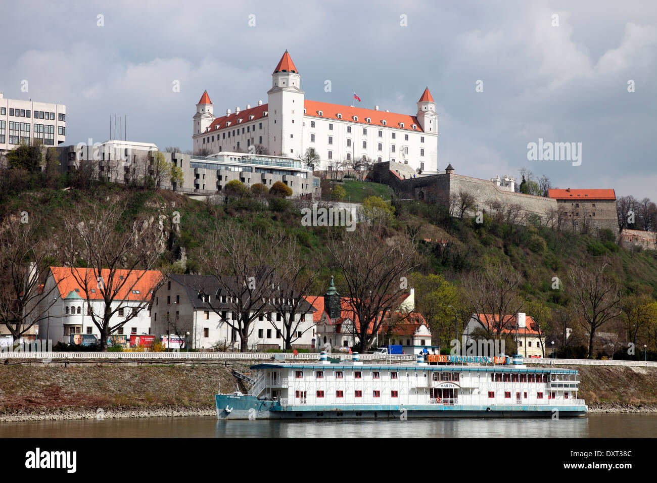 Bratislava Castle overlooking the River Danube in Slovakia Stock Photo