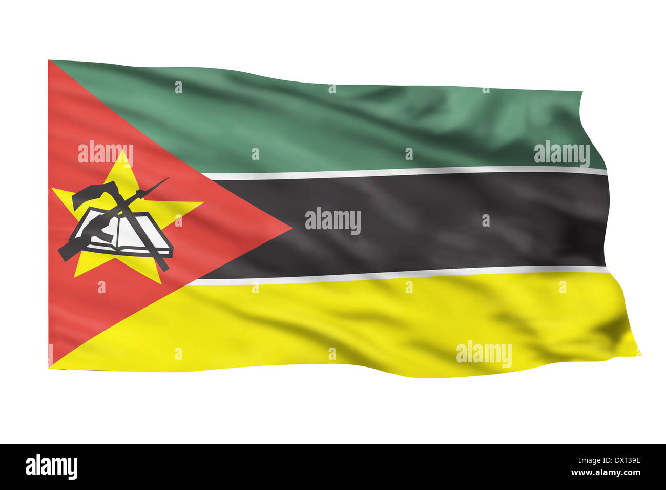Mozambique flag blowing in the high wind . Stock Photo