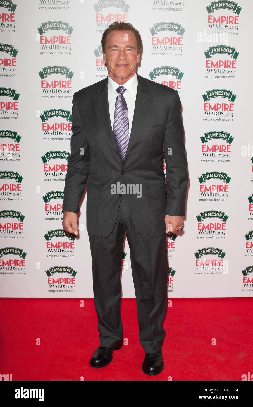 London, UK . 30th Mar, 2014. Actor Arnold Schwarzenegger poses for photographers during the 2014 Jameson Empire Awards held at The Grosvenor House, on Sunday March 30, 2014. Credit:  Heloise/Alamy Live News Stock Photo