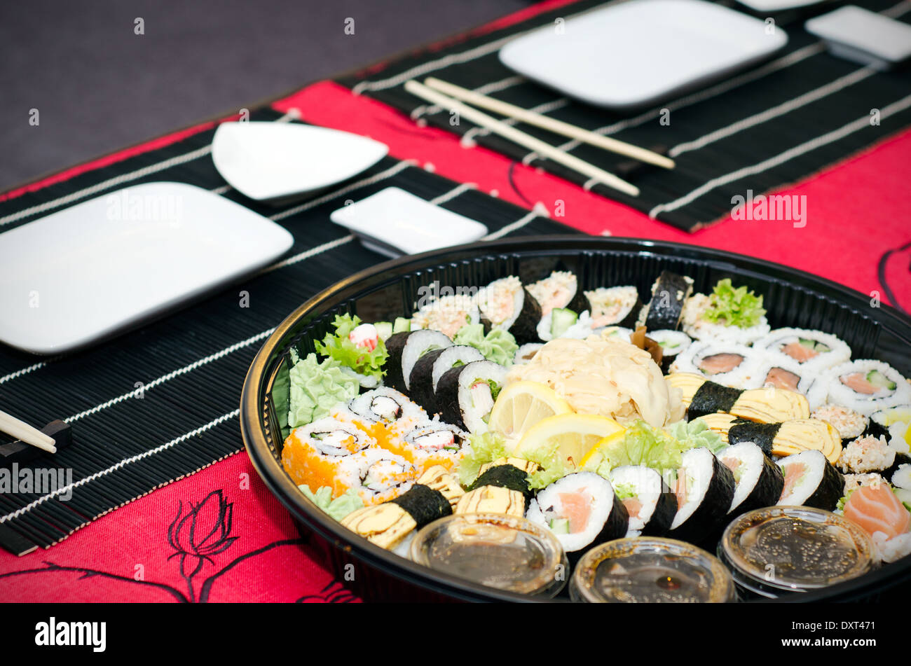 Sushi set in restaurant Stock Photo Alamy