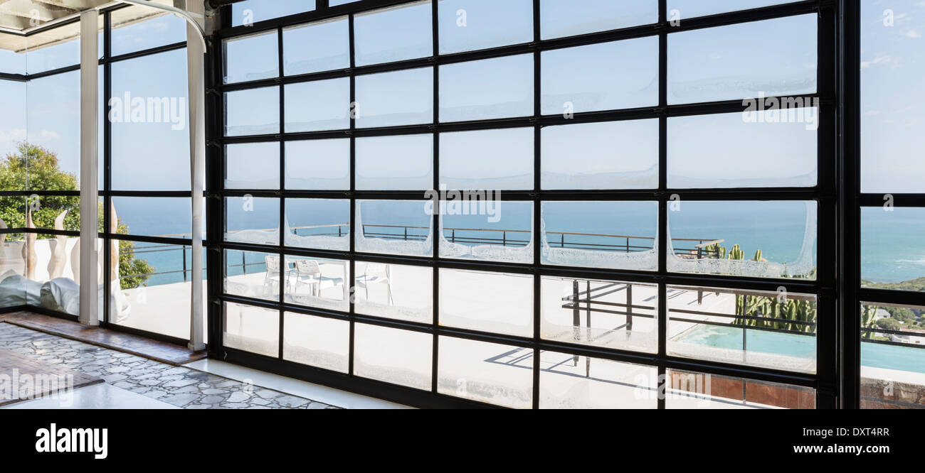 Patio overlooking ocean Stock Photo