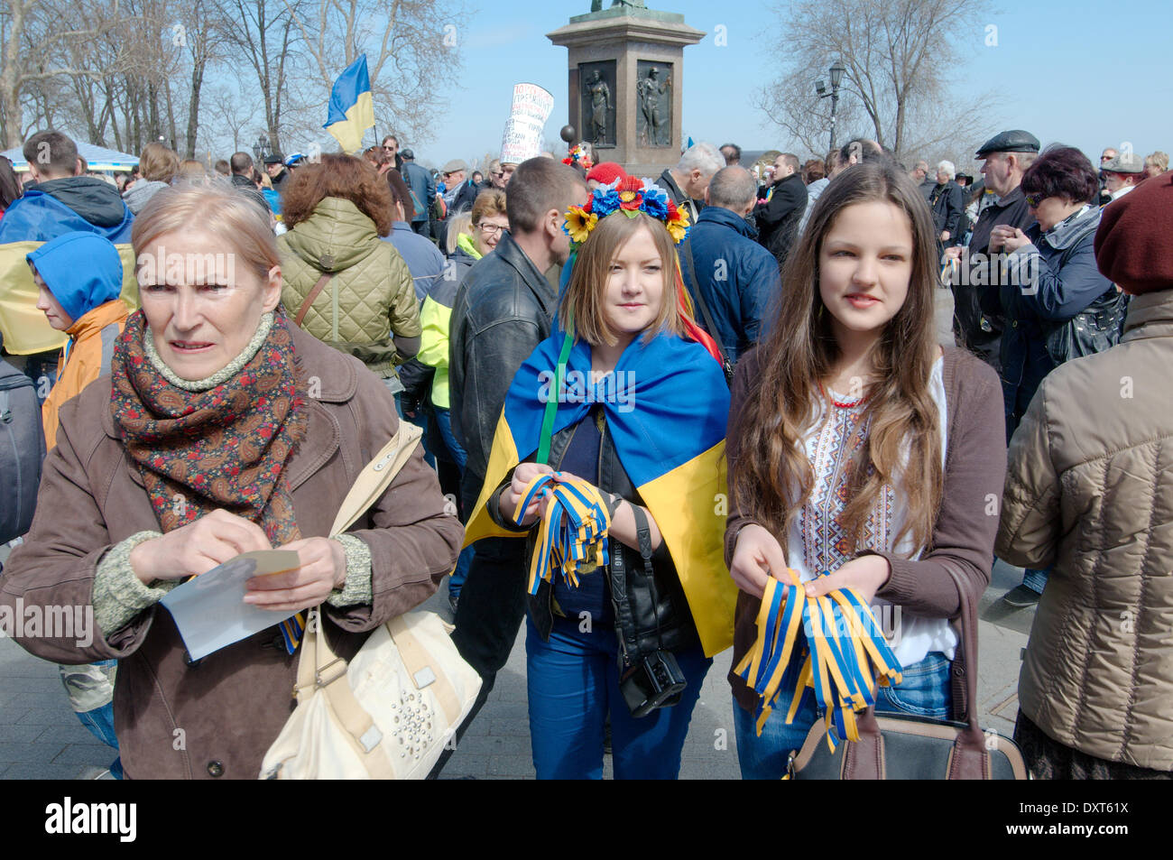 Odessa, Ukraine. 30th March, 2014. Rally supporters march maidan in Odessa. This meeting is dedicated to Remembrance Day 40 days after the killed of 'Heavenly sotnia.' At a rally attended by more than five thousand people.  The main slogans : ' Odessa is not Russia ' 'United Ukraine ' ' Glory to Ukraine - Heroes of Glory' Credit:  Andrey Nekrasov/Alamy Live News Stock Photo
