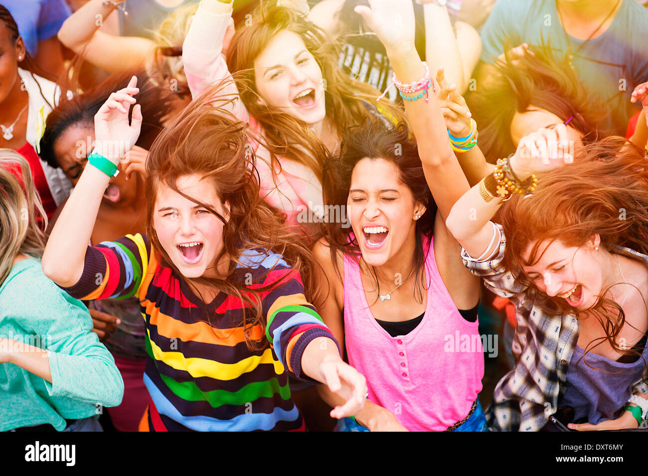 Cheering fans at music festival Stock Photo