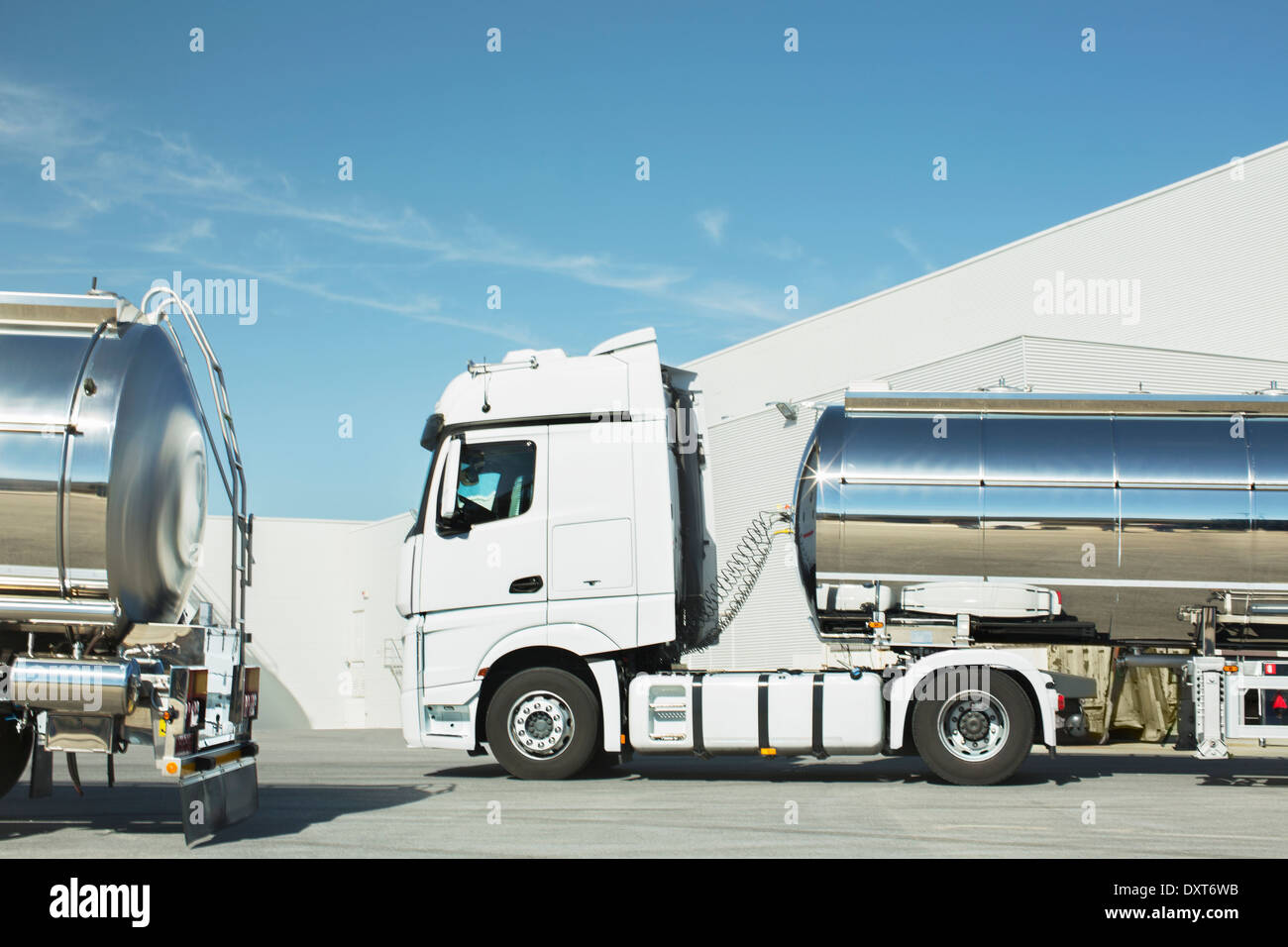 Stainless steel milk tankers Stock Photo