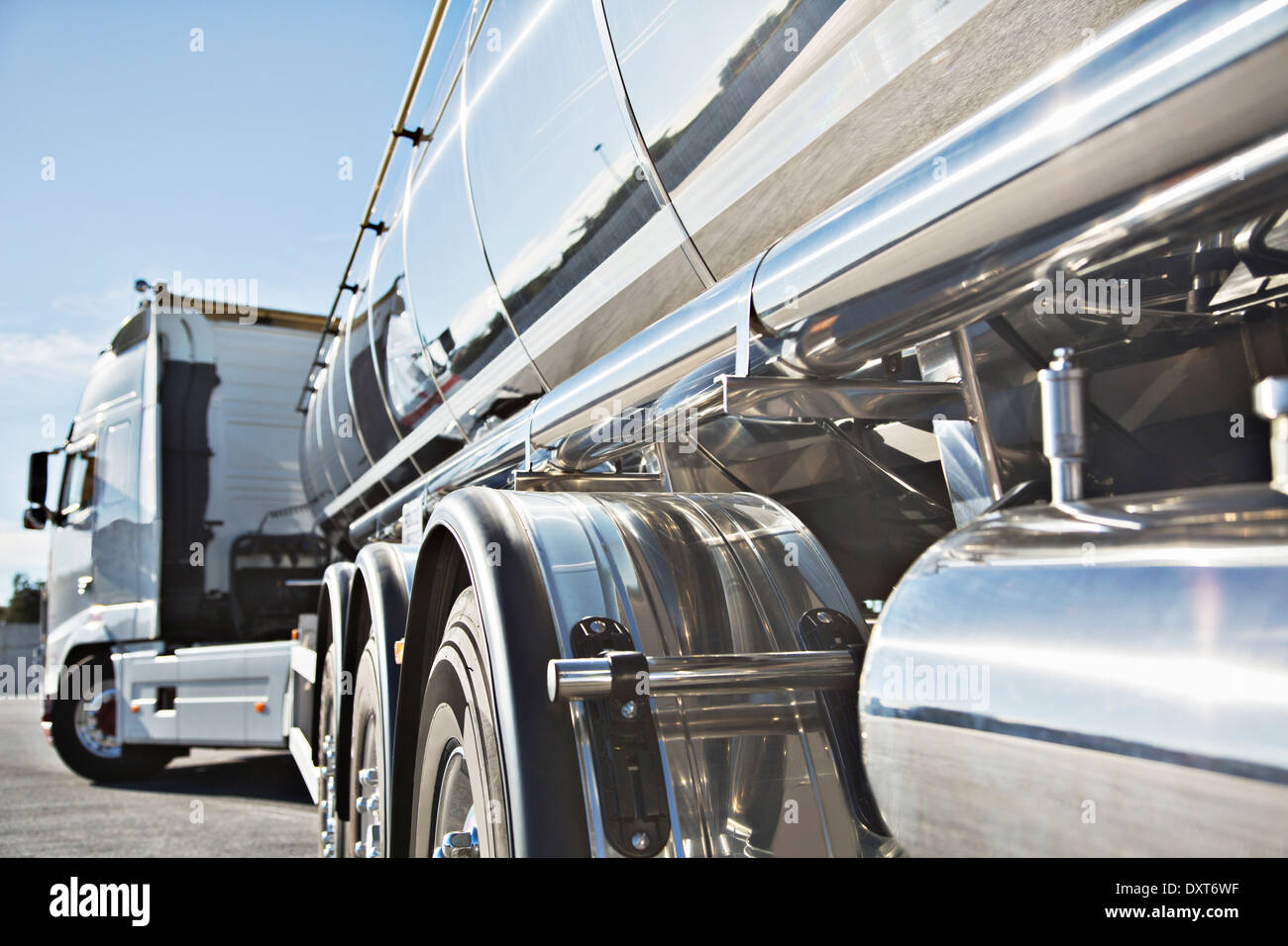 Stainless steel milk tanker Stock Photo