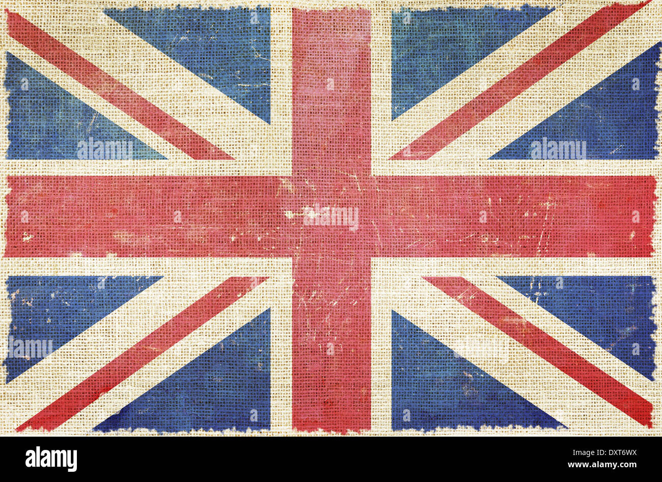 United Kingdom Flag on Linen - Canvas Background. UK Flag Backdrop. Stock Photo