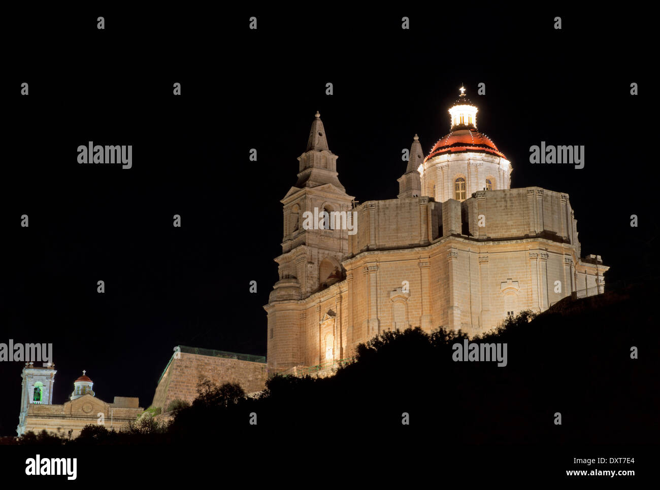 The Parish Church of the Nativity of the Virgin Mary in Mellieha, At Night. Malta. Stock Photo