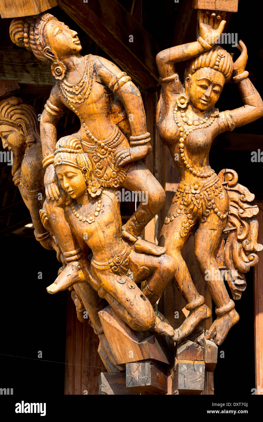 Wooden Sculptures on the Sanctuary of Truth in Pattaya, Thailand Stock