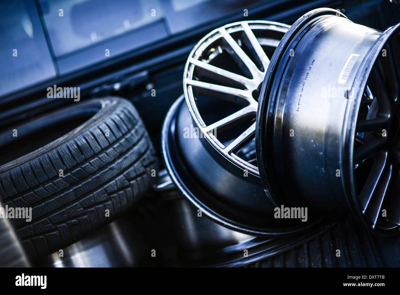 Low Profile Tires and Rims in the Garage. Transportation Photo
