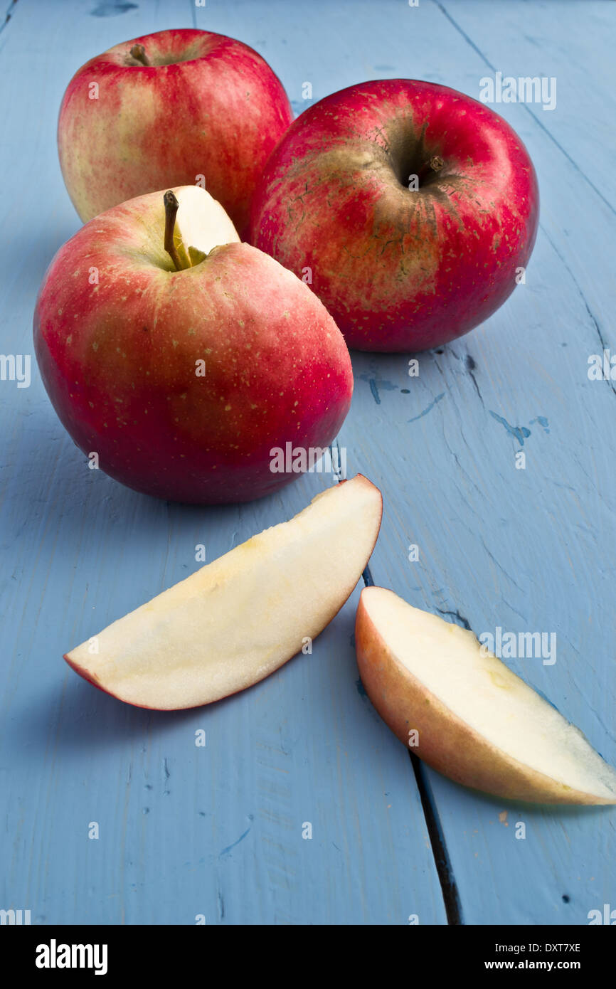 Apples are a popular fruit. They are cultivated in Europe, Asia and America.The Fuji variety of apples are sweet and delicious. Stock Photo