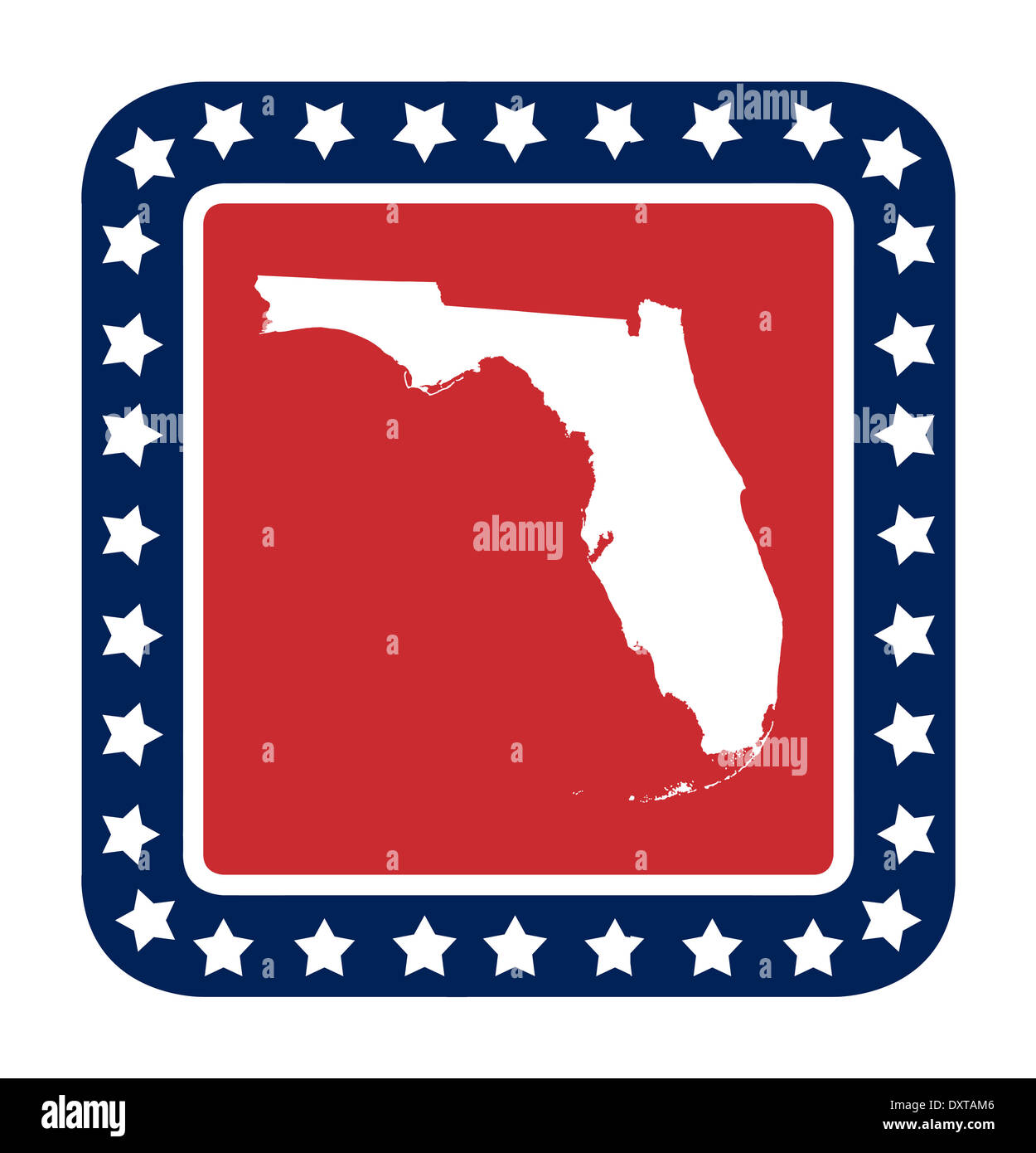 Florida state button on American flag in flat web design style, isolated on white background. Stock Photo