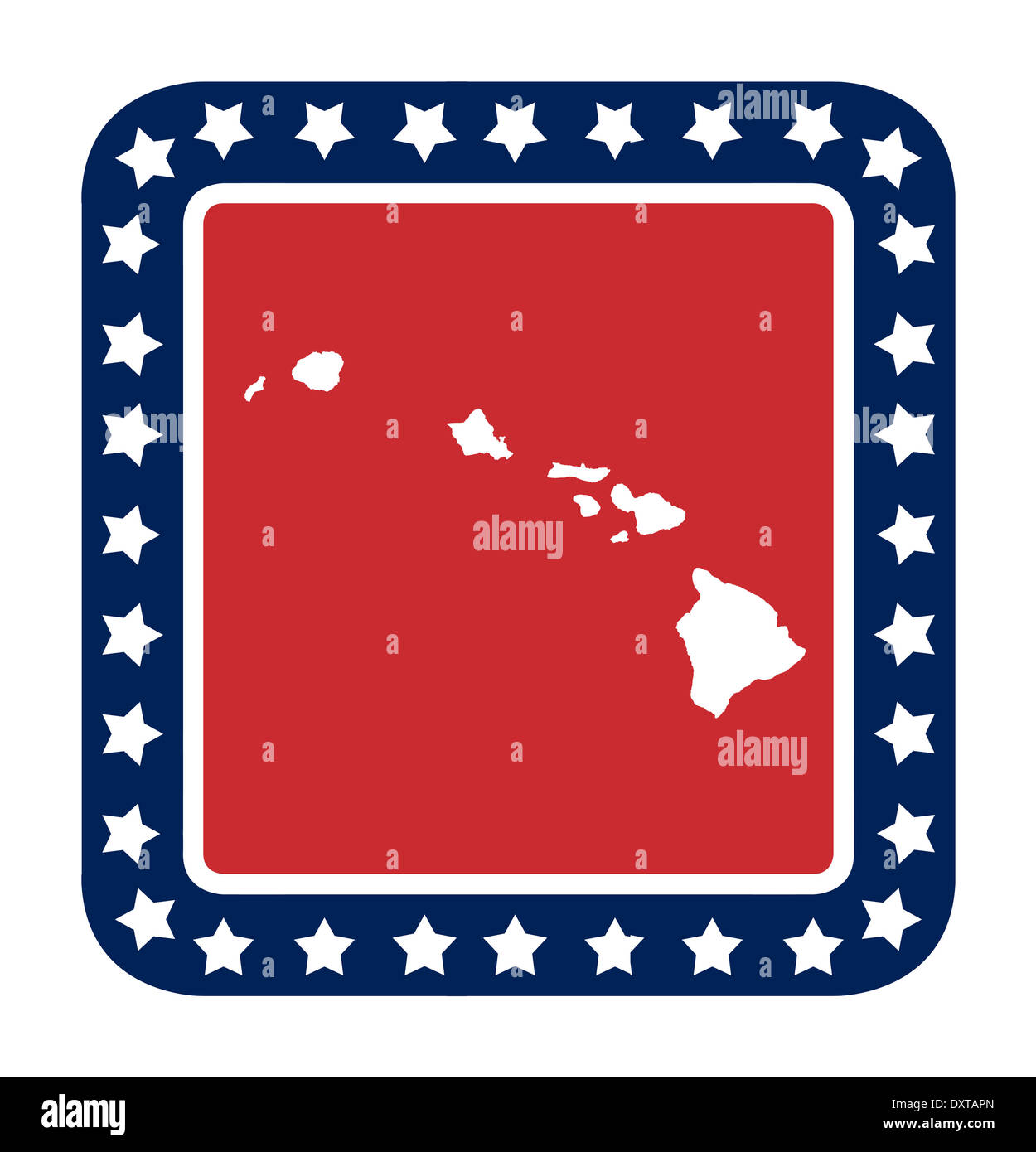 Hawaii state button on American flag in flat web design style, isolated on white background. Stock Photo