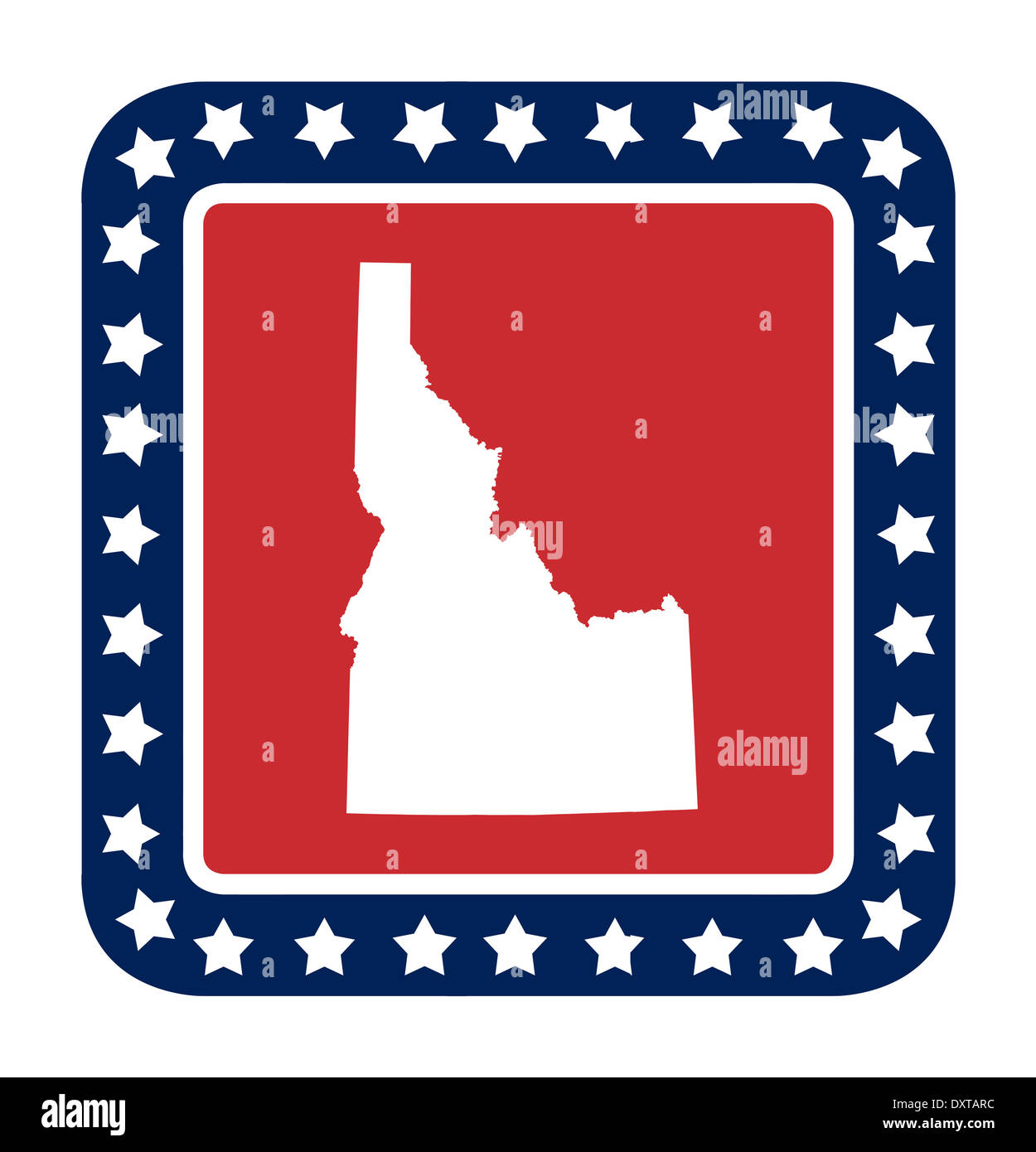 Idaho state button on American flag in flat web design style, isolated on white background. Stock Photo