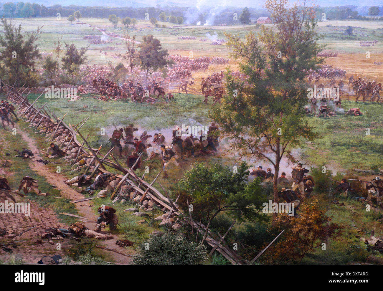 Battle of Gettysburg rages as Pickett's charge reaches the Union Lines, July 3rd 1863, USA Civil War Stock Photo