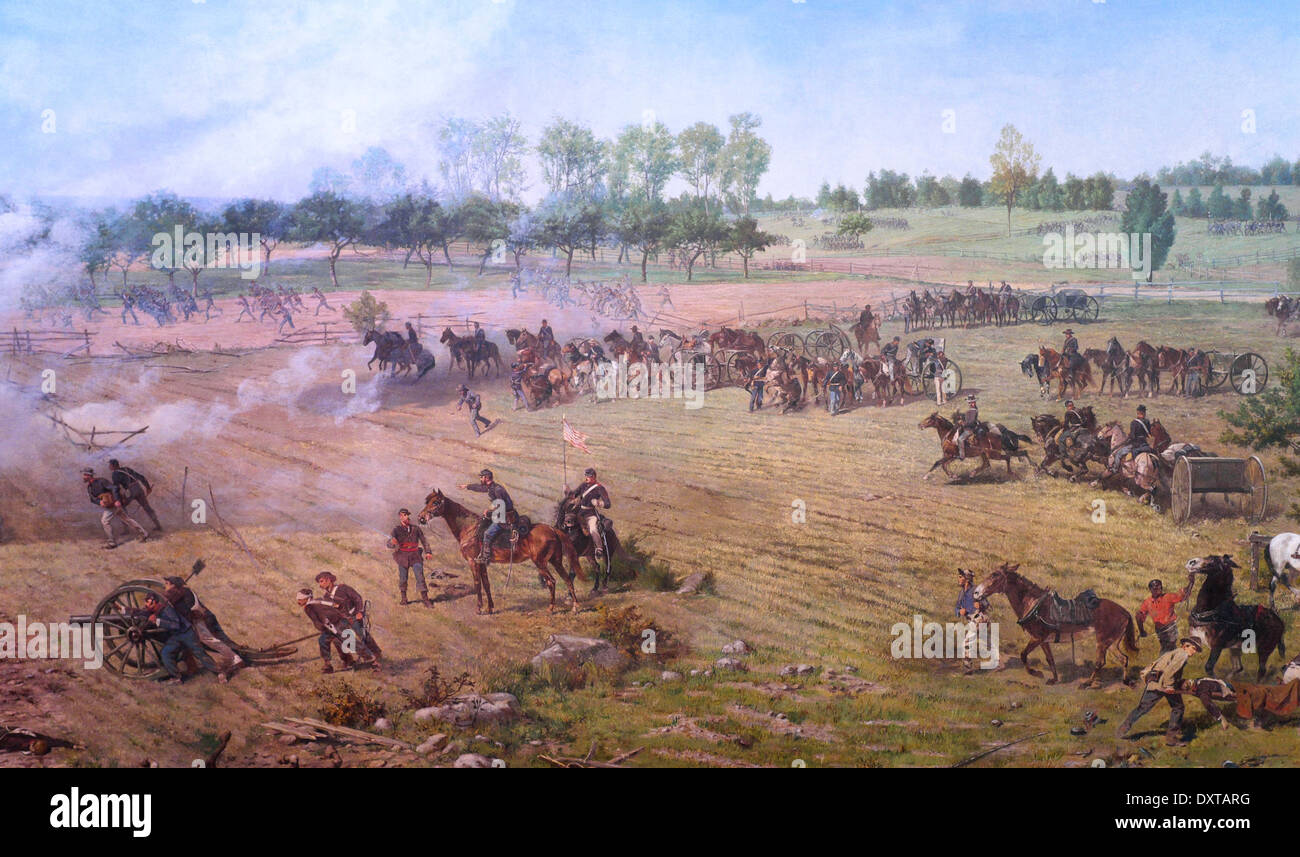 Battle of Gettysburg - Reinforcements rushing forward to defend against Pickett's charge - July 3, 1863 Stock Photo