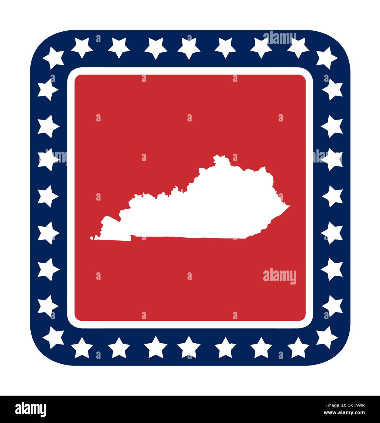 Kentucky state button on American flag in flat web design style, isolated on white background. Stock Photo