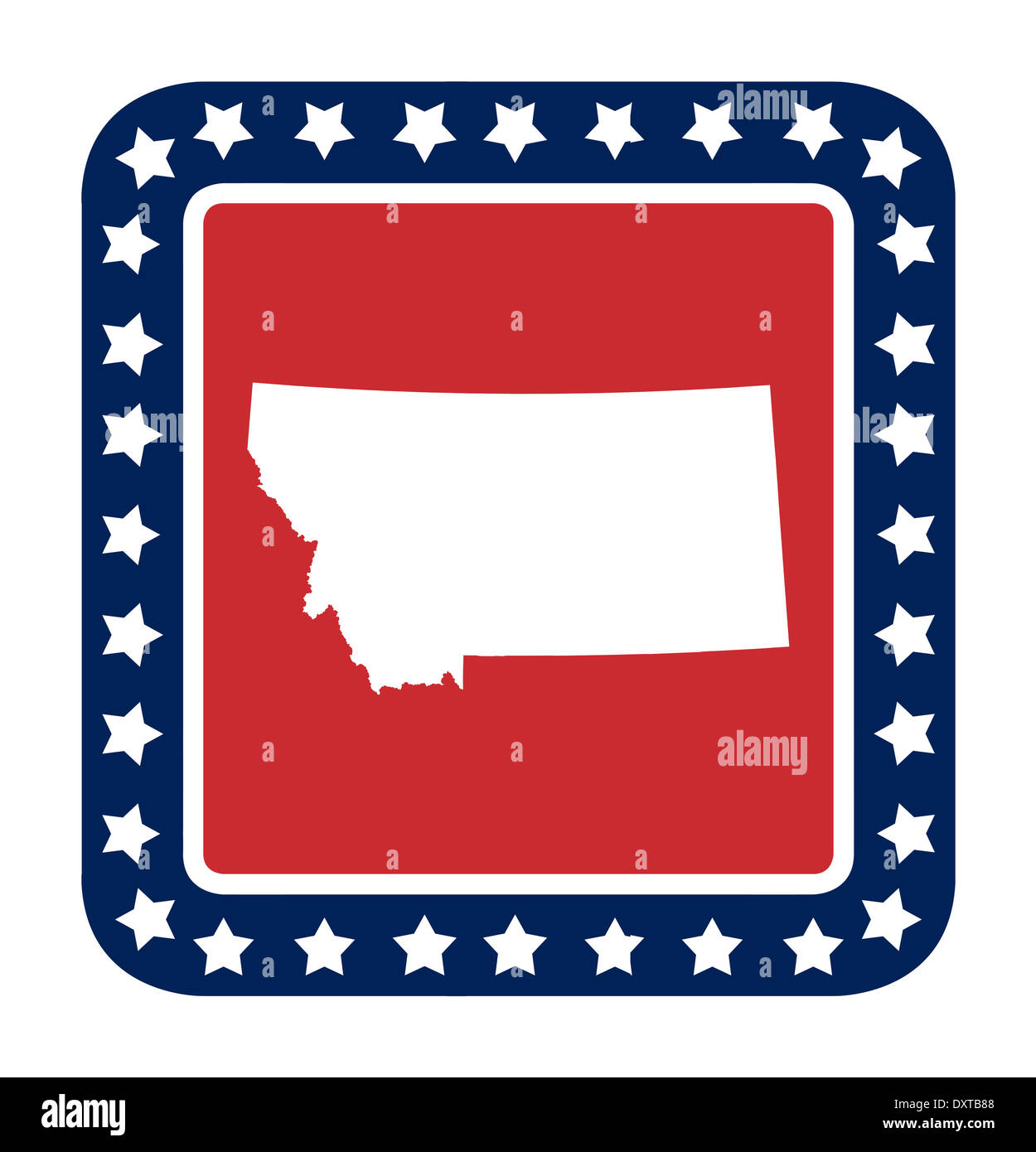 Montana state button on American flag in flat web design style, isolated on white background. Stock Photo