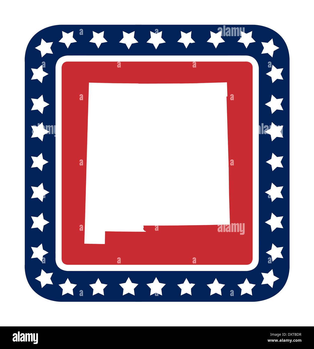 New Mexico state button on American flag in flat web design style, isolated on white background. Stock Photo