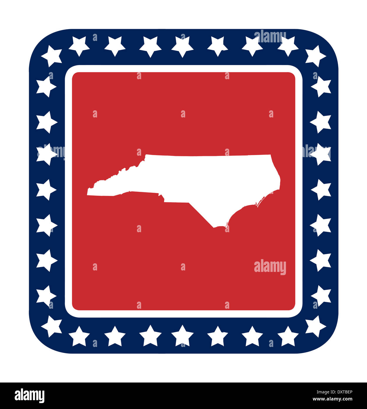 North Carolina state button on American flag in flat web design style, isolated on white background. Stock Photo