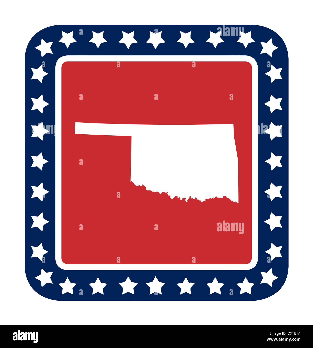 Oklahoma state button on American flag in flat web design style, isolated on white background. Stock Photo