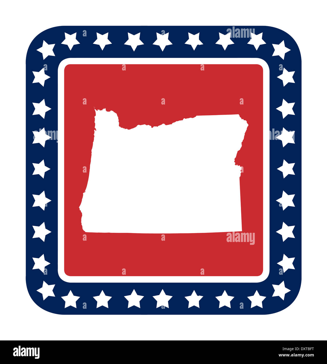 Oregon state button on American flag in flat web design style, isolated on white background. Stock Photo