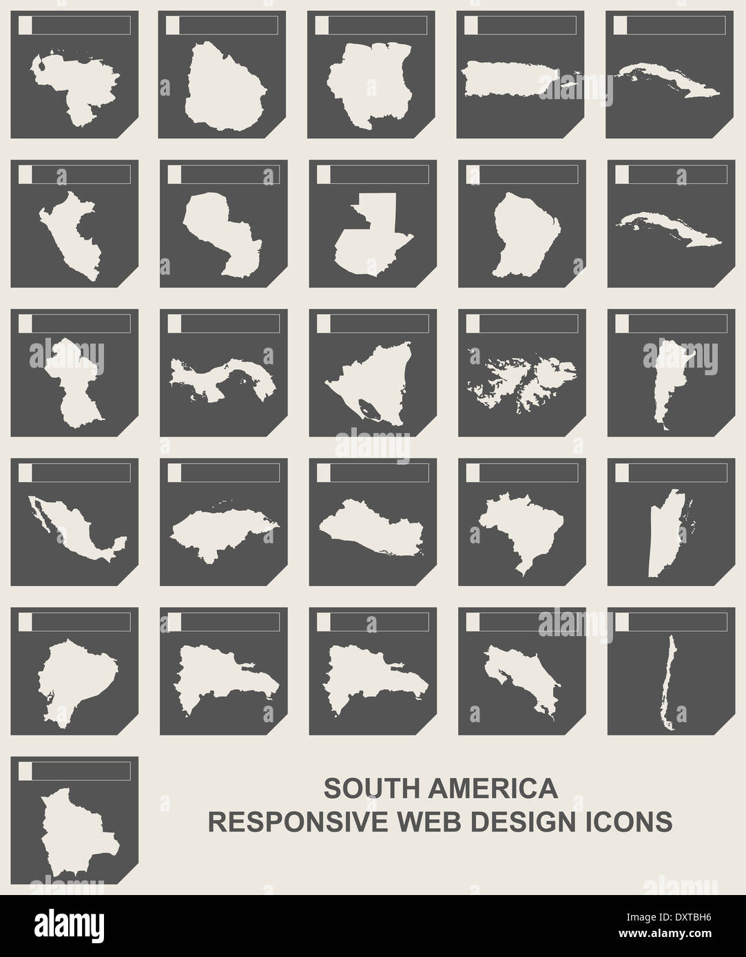 Set of South America map buttons in responsive flat web design map button isolated with clipping path. Stock Photo
