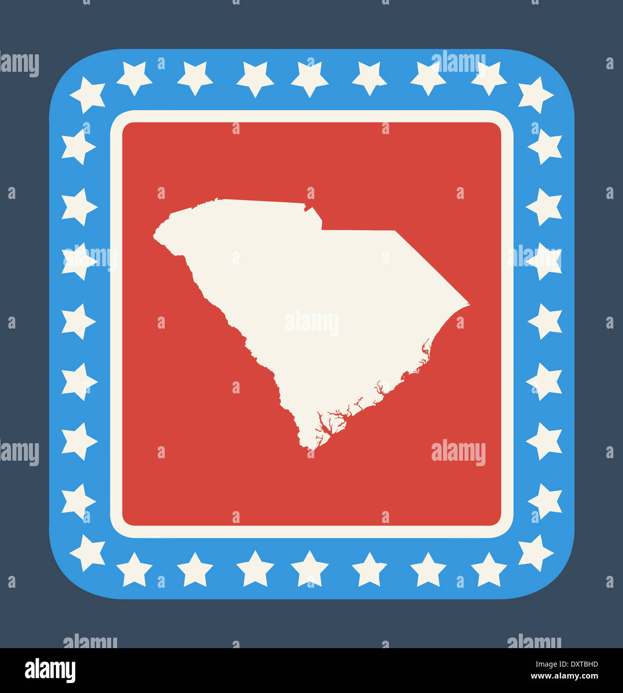 South Carolina state button on American flag in flat web design style, isolated on white background. Stock Photo