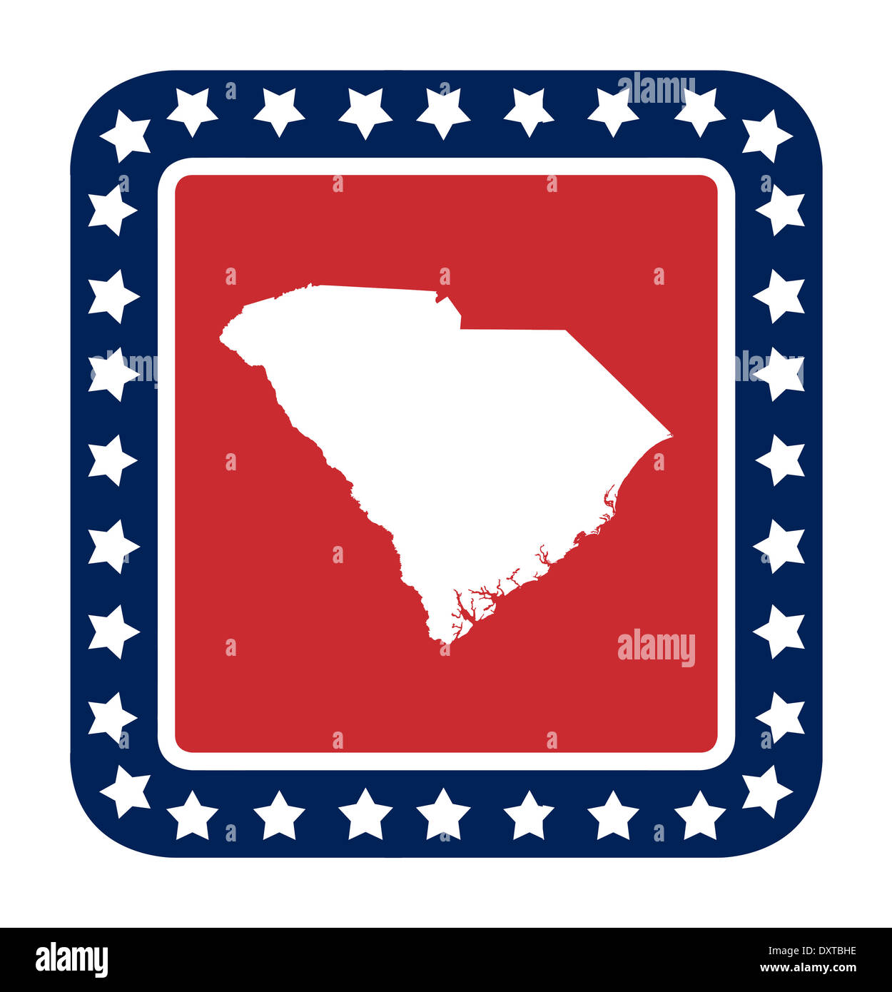 South Carolina state button on American flag in flat web design style, isolated on white background. Stock Photo